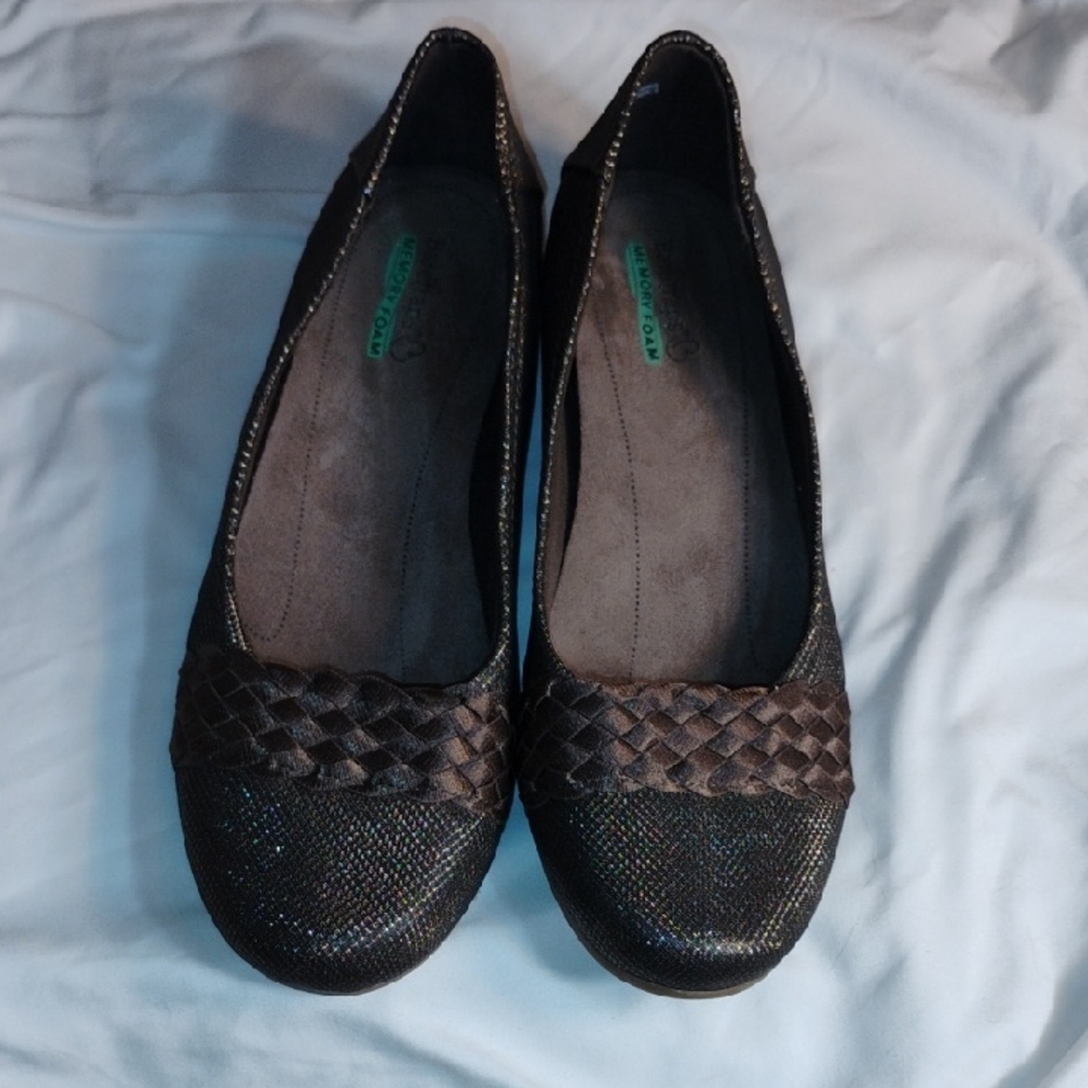 BareTraps Dark Brown And Metallic Woven Loafers 9
